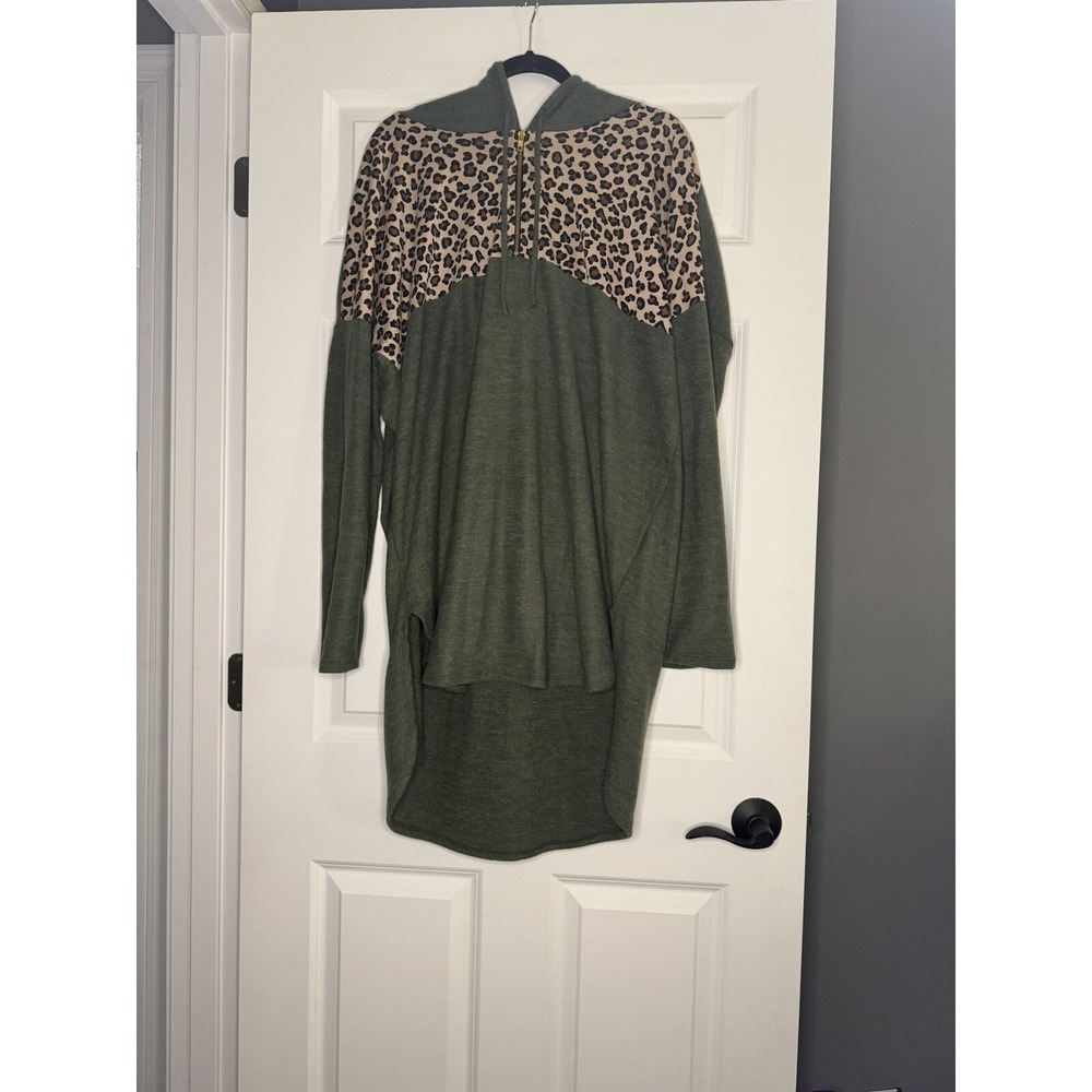 Beeson River Plus Size Leopard Print Hooded Pullover Sweater 1xl NWT